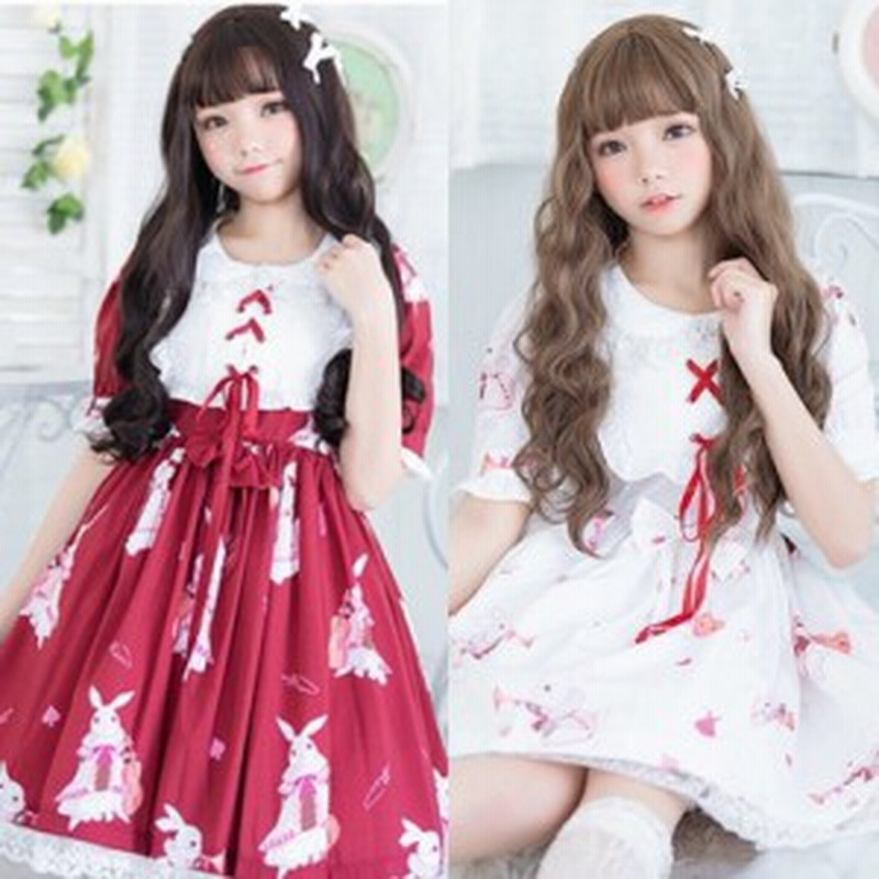ワンピース レディース 長袖ワンピース ロリータワンピース フリル ガーリー アリス風 ラビット柄 通販 Lineポイント最大1 0 Get Lineショッピング