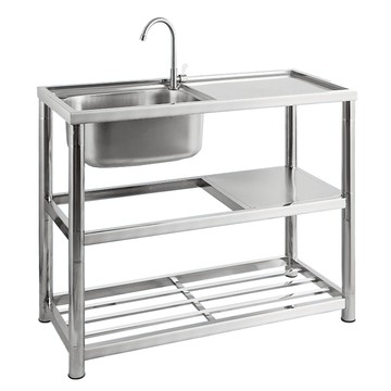 長90CM不鏽鋼水槽 單冷龍頭水槽 洗碗槽 洗衣槽 洗手檯 洗衣臺  小水槽 洗衣水槽加厚加粗-90長左盆 單冷龍頭套餐