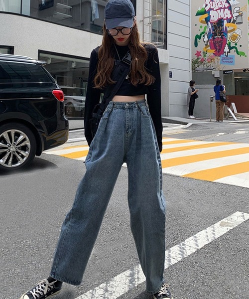 Teddyshop レディース ハイウエスト タックのルーズデニムパンツ Women パンツ デニムパンツ 通販 Lineポイント最大0 5 Get Lineショッピング