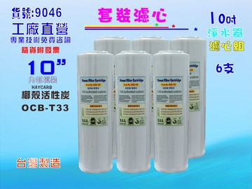 10英吋淨水器.濾心RO純水機椰殼活性炭6支餐飲濾水器.水族箱.過濾器.飲水機貨號:9046【七星淨水】