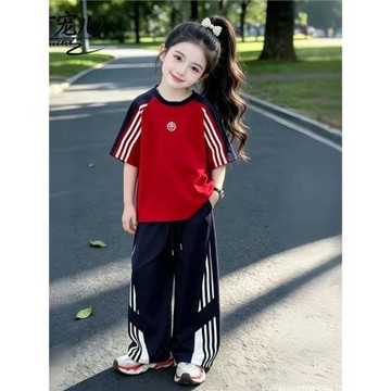 女童套裝夏裝網紅運動洋氣2025新款兒童夏季女孩短袖t恤時髦衣服
