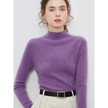 秋冬半高領羊絨針織衫女士法式羊毛毛衣打底衫高級感緊身內搭上衣