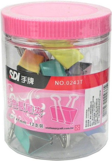 SDI NO: 0243T 41mm彩色長尾夾(12入/筒)