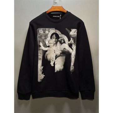 歐洲站潮牌ins黑白復古人物小孩女人寬松男士衛衣春秋外套上衣女