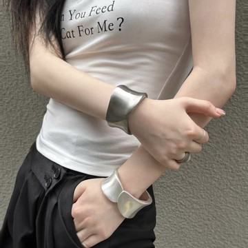 免運💍 金屬質感開口手鐲歐美誇張時尚手環個性亮麵不對稱環形手飾正品鐲子 手鏈 手鐲 手鍊 手環 情人節生日禮物 送女朋友