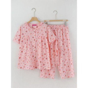 夢貝詩夏季睡衣女短袖純棉布料薄款日系粉色碎花小清新家居服套裝