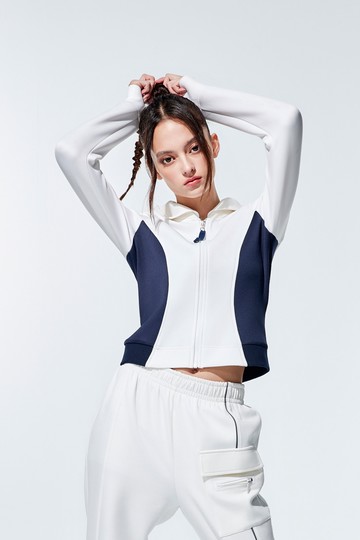 配色腰造型防潑水連帽外套