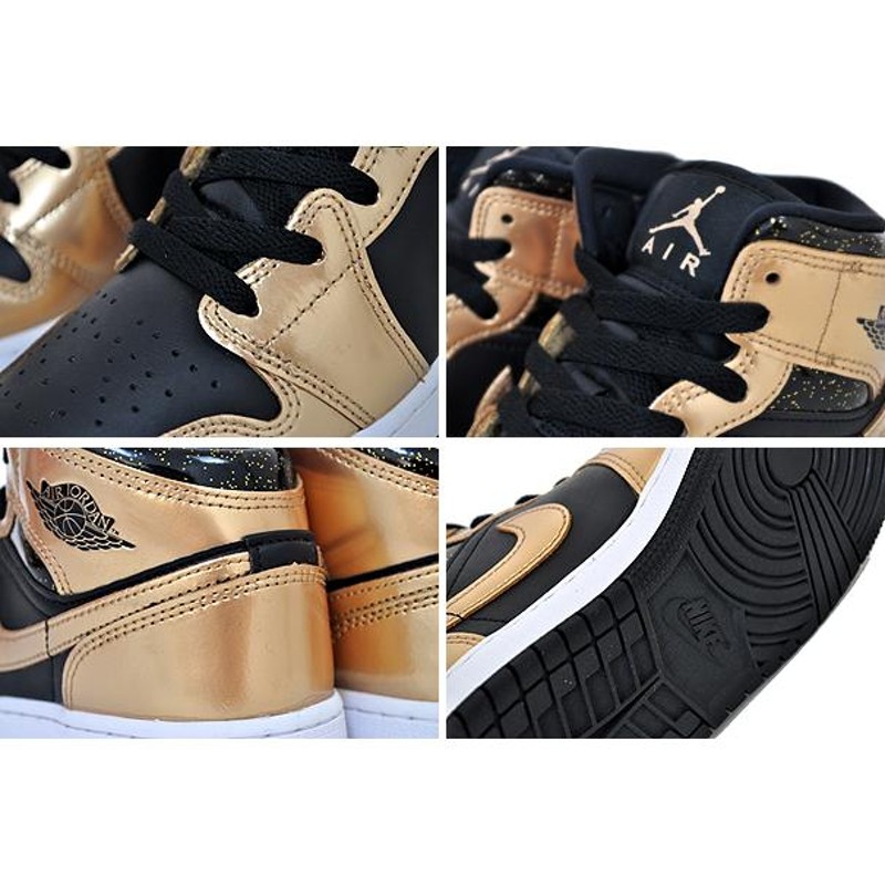 NIKE JORDAN 1 MID SE(GS) black/metallic gold-white dr6967-071 ナイキ エアジョーダン 1  ミッド ガールズ レディース スニーカー AJ1 ブラック ゴールド | LINEショッピング