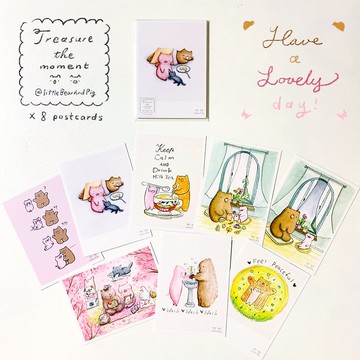 【明信片組】8入 - Little Bear & Pig - 珍惜每一刻