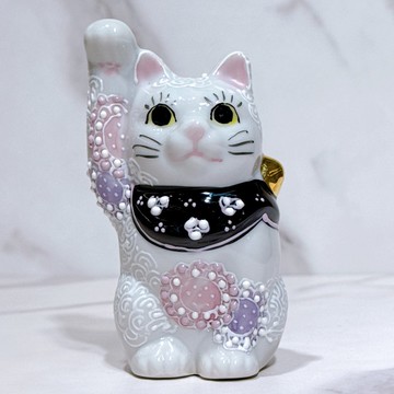 【福運盈門】日本九谷燒招財貓 | 花紫 3.2號