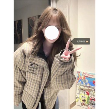 大碼美式雙面穿立領格子羽絨棉服女春季2026新款棉襖保暖夾棉外套