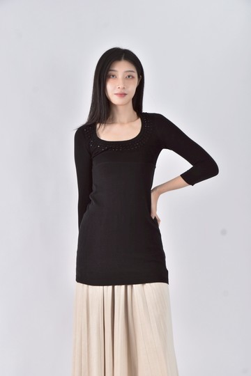 (XS（含）以下) armani exchange棉質針織修身黑色洋裝