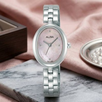 ALBA 雅柏 Fashion 優雅時尚橢圓形珍珠貝女錶 開學購物季 送禮首選-23x29mm(AH8925X1/VJ21-X182P)