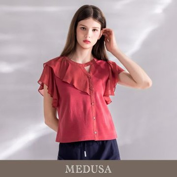 現貨【MEDUSA 曼度莎】雪紡荷葉拼接不對稱造型上衣（M-XL）｜雪紡上衣 女上衣 雪紡上衣穿搭