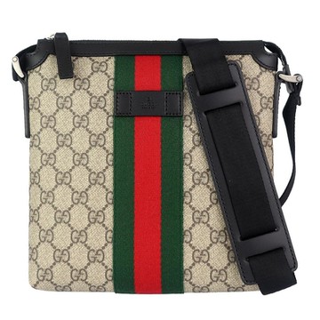 GUCCI 古馳  Supreme 防水布皮邊綠紅織帶小型方斜背包