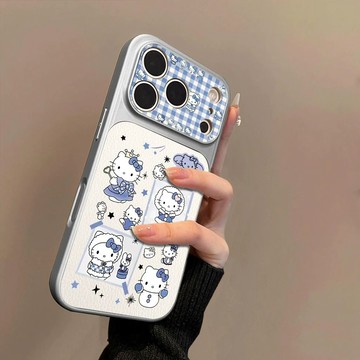 藍格紋kt適用蘋果17手機殼iPhone16promax全包15大視窗14/13/12女