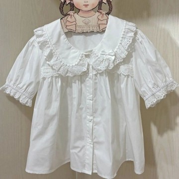 夏季軟妹短袖上衣甜美可愛百搭短袖襯衫上衣姬袖洛麗塔 AJ430