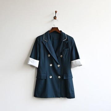 【蛋植物古著】對色排扣短袖古著西裝外套