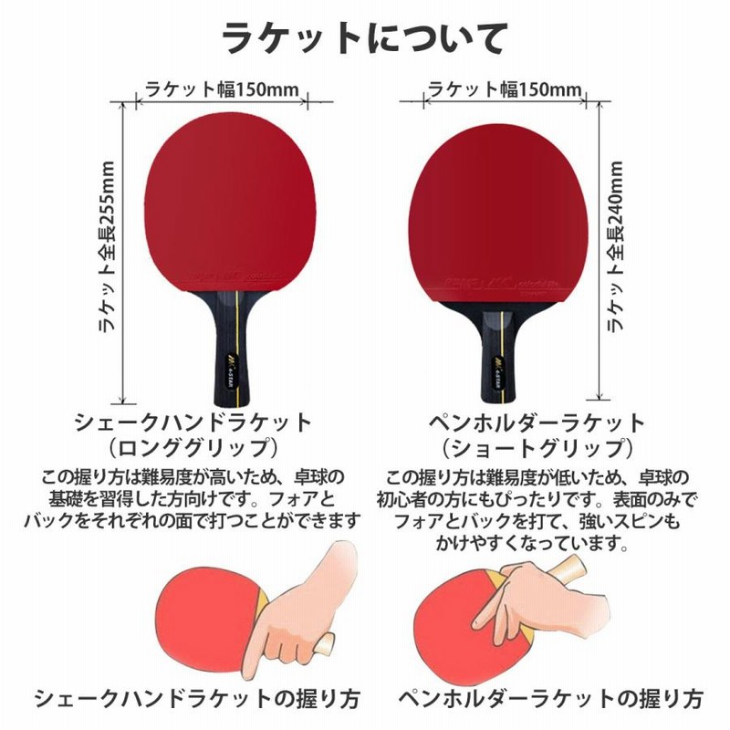 卓球ラケットセット 2本 ボール 3個 シェイクハンド 広い 初心者