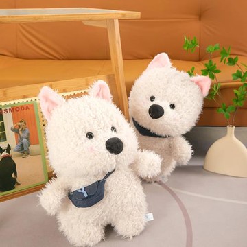 網紅西高地小狗毛絨玩具潦草圍巾小白狗公仔挎包狗狗玩偶跨境批發