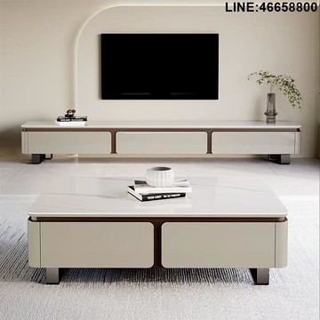 免運 開立發票 電視櫃 收納櫃 儲物櫃 落地櫃 背景櫃 新款烤漆巖板茶幾電視櫃輕奢客廳落地組合現代簡約家用小戶型 支持訂製