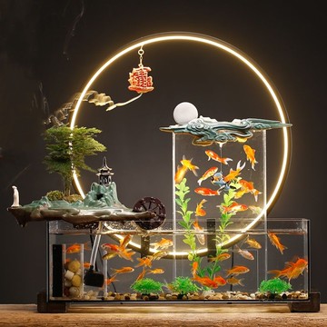 免運 招財流水擺件 創意流水魚缸招財擺件循環水客廳家用辦公室桌面裝飾喬遷開業禮品