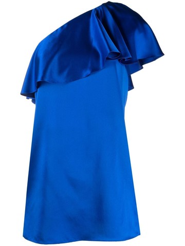 Saint Laurent - ruffled one-shoulder dress - women - Silk - 40 - Blue