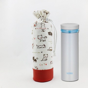 隨行杯提袋/護套 杯袋杯套  可愛小貓 棉麻 束口袋抽繩袋 可以客製大小和繡字