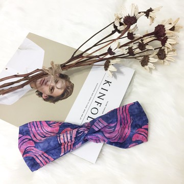 曼哈頓泡泡糖 / 粉 紫 波浪 / 寬版 鬆緊手工髮帶