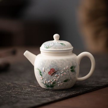 覓己純手繪文心蘭陶瓷茶壺女士小容量泡茶壺高顏值家用一人飲茶具