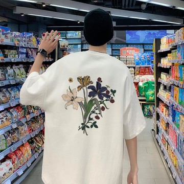 純棉t恤男夏季寬松重磅短袖設計感印花上衣港風潮流半袖圓領體恤