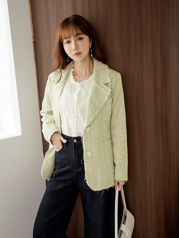 法式亮蔥毛呢抽鬚邊西裝外套