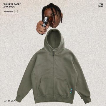 秋冬潮牌復古簡約純色加絨寬松嘻哈男女連帽衛衣休閑拉鏈開衫外套