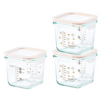 Glasslock 大容量刻度四面環扣副食品保鮮盒  270ml  透明色  3個