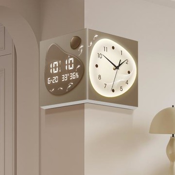 現代簡約客廳掛鐘2025新款時來運轉數顯鐘表免打孔拐角鐘電子時鐘