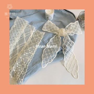 新款超仙白色蕾絲發帶頭飾法式氣質編發絲蒙眼絲帶巾飄帶女綁發扎