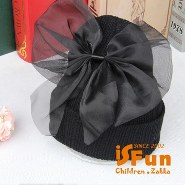 【iSFun】蕾絲蝴蝶結＊復古時尚毛線帽/黑