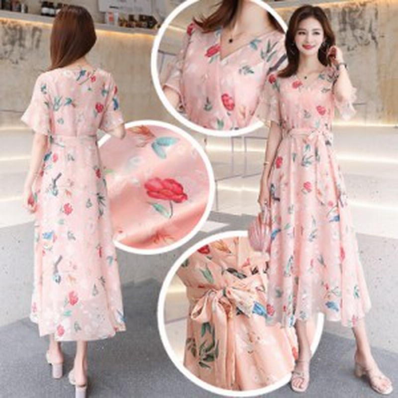 ワンピース レディース カシュクールワンピース 花柄ワンピース ロング ワンピ 透け感 ボタニカル Aライン シフォン 半袖 通販 Lineポイント最大1 0 Get Lineショッピング