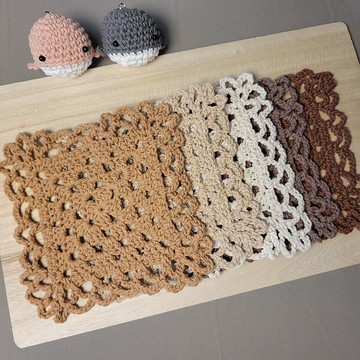 純棉手工鉤織正方形杯墊 客製