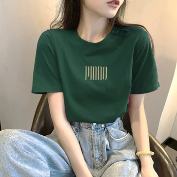 【隔日到貨】100%純棉 藝術字體鋼琴英文字母印花圓領短袖T恤男女上衣服寬版大碼情侶裝素色OVERSIZE團體服 客製化