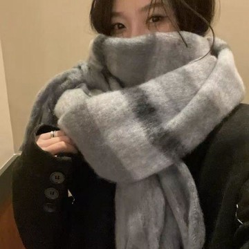 彩色彩色條紋圍巾🔥秋冬保暖流蘇高級感圍脖 格子毛絨高級感脖圍 氛圍感通勤搭配圍巾 女生韓系冬日外出圍脖 秋季穿搭脖圍
