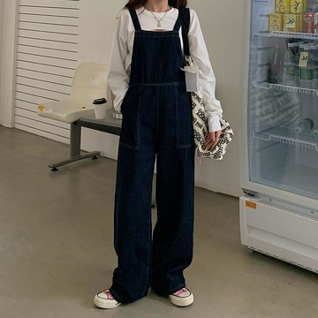大碼牛仔背帶褲女韓版寬松秋季胖妹妹mm褲子洋氣減齡直筒闊腿長褲