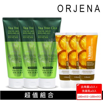 【韓國ORJENA】嫩白潔顏6件組(老虎草舒敏水嫩修護去角質180mlX3入+ESHUMI維他命C嫩白洗顏乳100mlx3入)