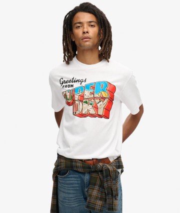 Superdry Men's Travel Postcard Graphic T-shirt White Size: Xxl