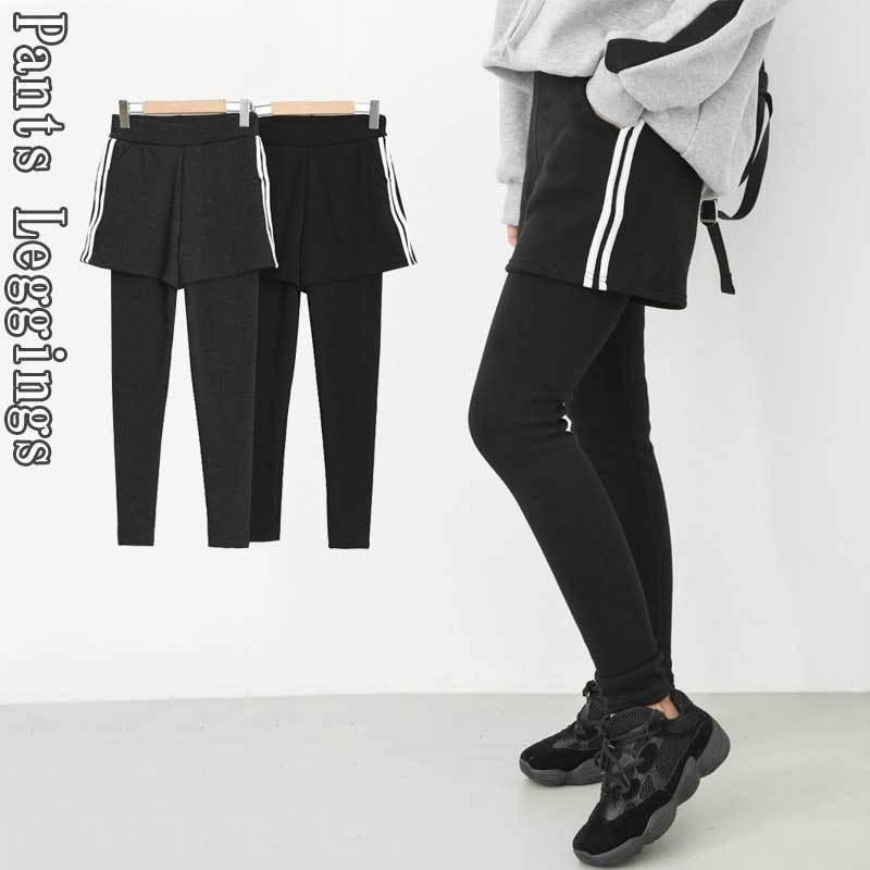 パンツ付レギンス あったか裏起毛 ライン入り ショートパンツ