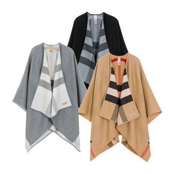 BURBERRY巴寶莉經典素面/格紋雙面羊毛披肩(多色任選)