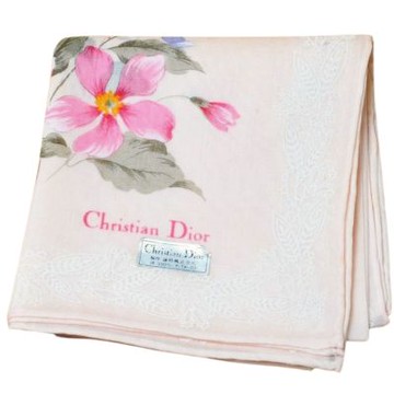 Christian DIOR 優雅繪畫花卉圖騰字母LOGO帕巾(粉色系/45CM)