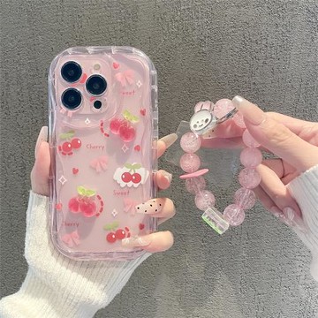 漸變櫻桃鏈條適用三星s25ultra手機殼硅膠透明s24/s23fe/s22/s21女款高級感a55/a54/a36防摔a16/a15/a14/a24