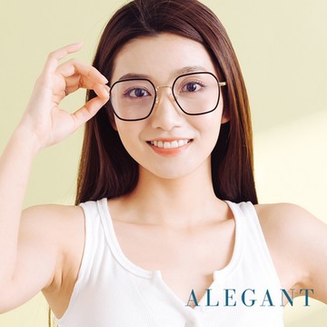 ALEGANT俐落造型質感金黛黑幾何線條設計光學方框UV400濾藍光眼鏡│夢境的光源沙丘