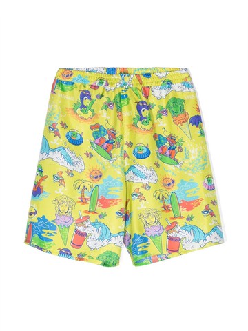 Versace Kids - graphic-print silk shorts - kids - Silk - 14 - Yellow